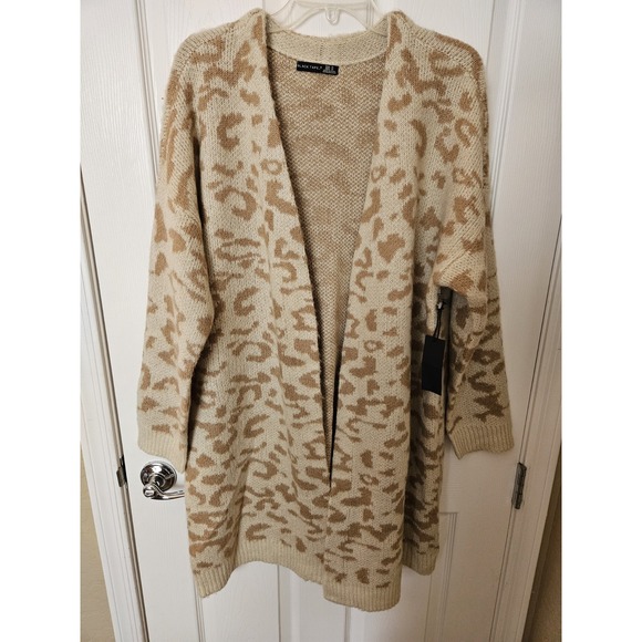 NWT Black Tape Women's Animal Print Cardigan Duster Open Front LS Sweater, 1X - Picture 1 of 10